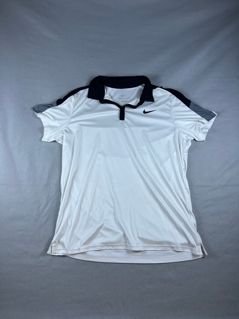 Nike Polo Shirt Mens XL White Black Dri-FIT Colorblock Sleeve Golf Outdoor Sport